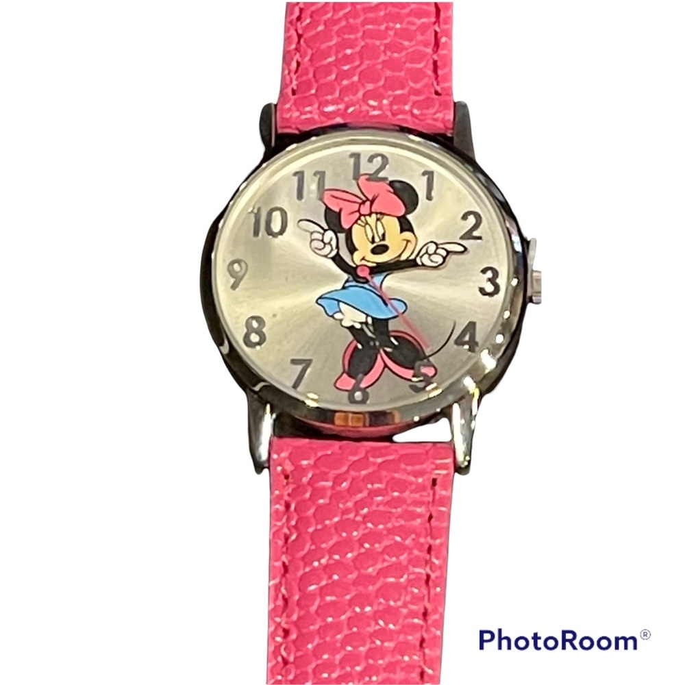 NEW Disney Minnie Mouse Quartz Watch Pink Pebbled Leather Band MZBerger …